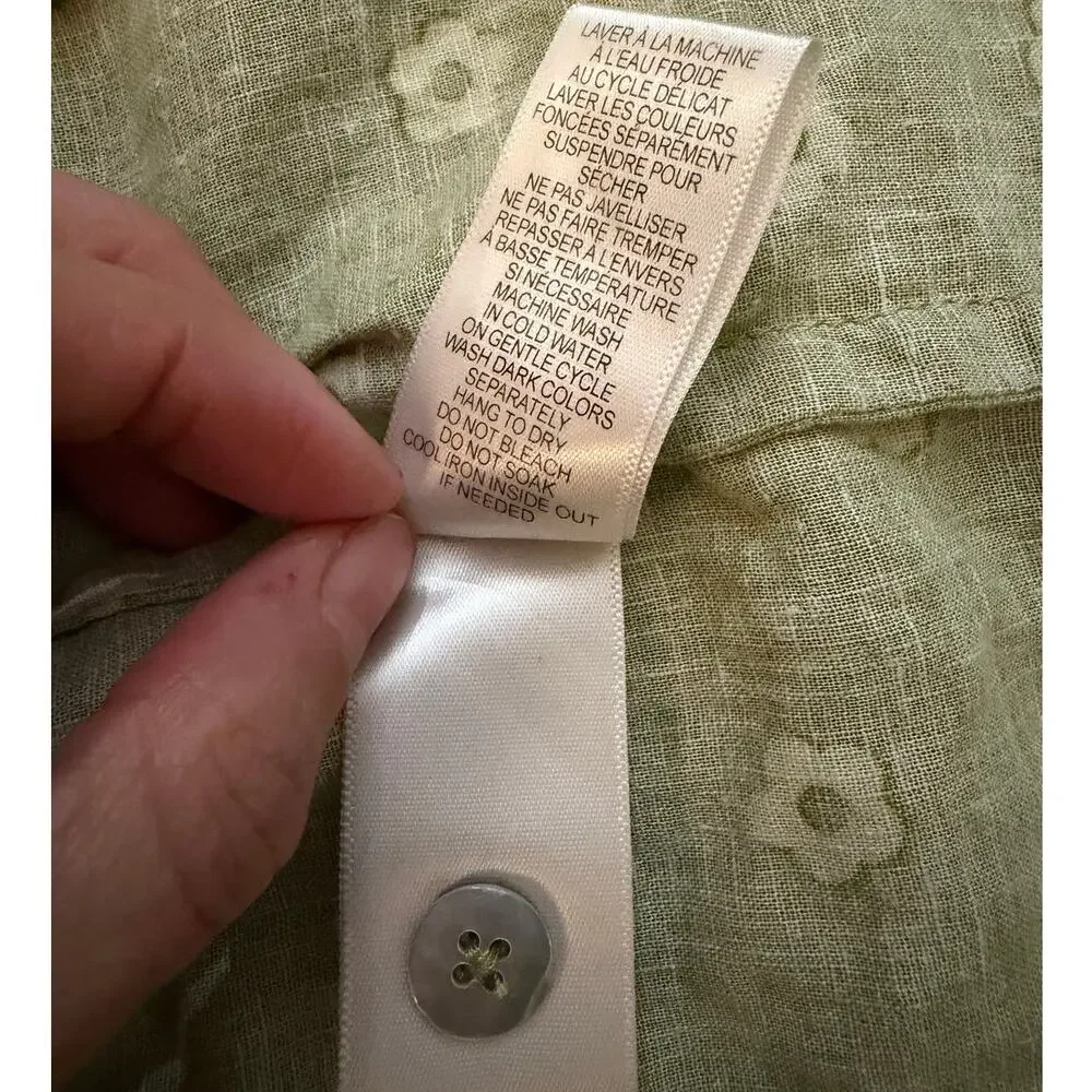 Twik Green Floral Linen Blend Button Front Dress Small - Picture 11 of 11